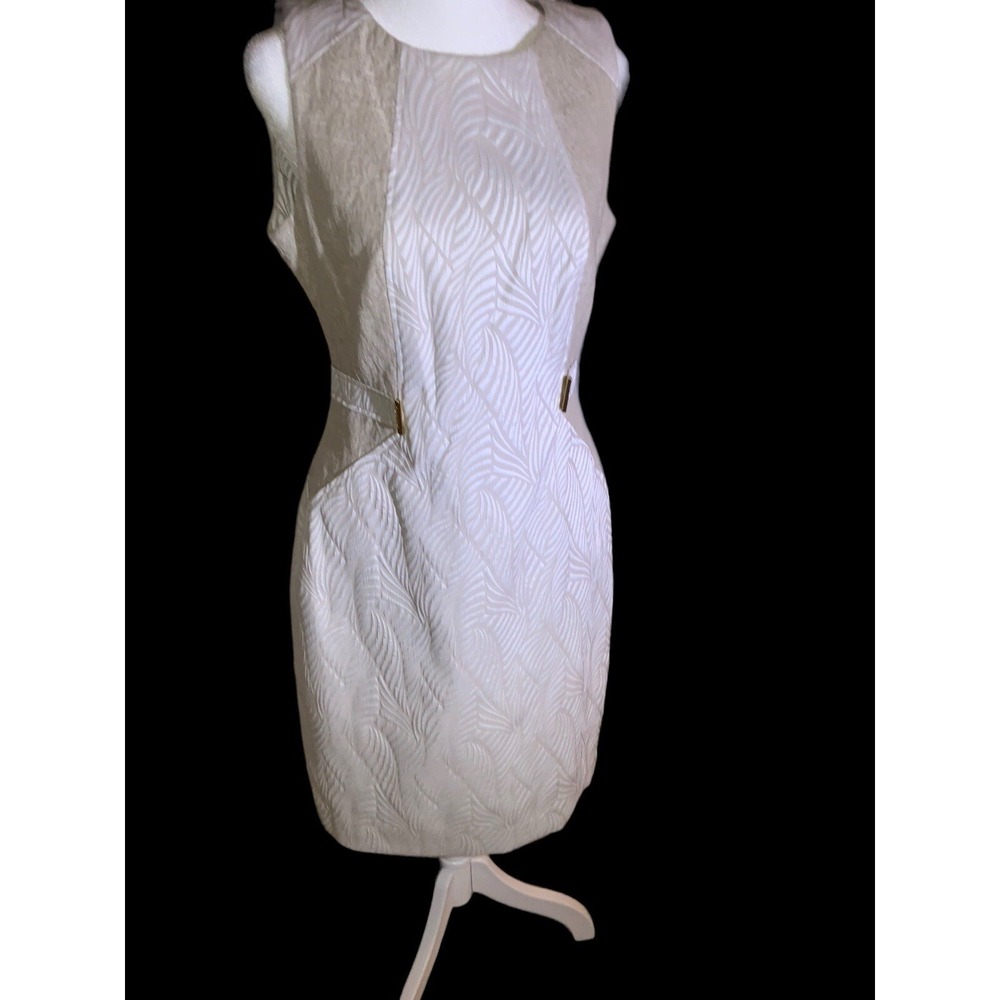 Calvin Klein Beige & Tan Sheath Dress W/gold Logo Hardware Sz 8